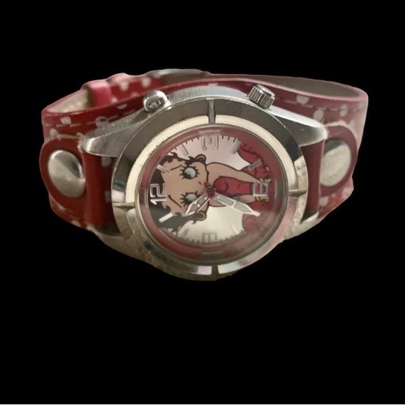 Vintage Red & White Polka Dot Betty Boop Stainless Steel Ladies Watch Jewelry - Picture 3 of 14